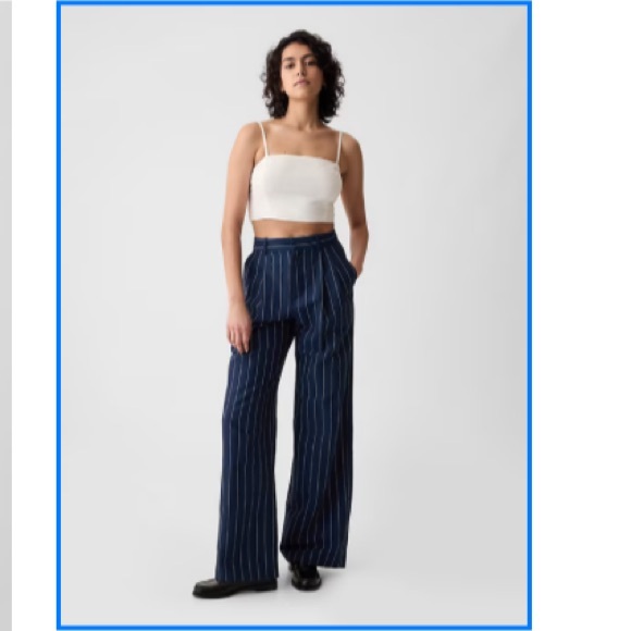 NWT Gap High Rise Linen-Cotton Trousers in Navy Pinstripe - Picture 6 of 9